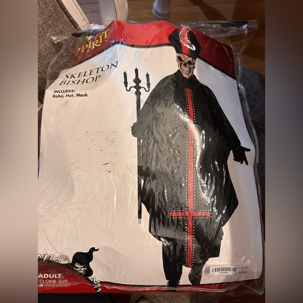 Spirit Halloween Skeleton Bishop Costume – Adult One Size Robe, Hat & Mask
